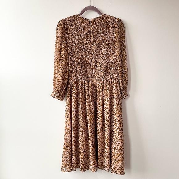 NWT Ann Taylor Petite Animal Print Smocked Dress - Picture 6 of 9
